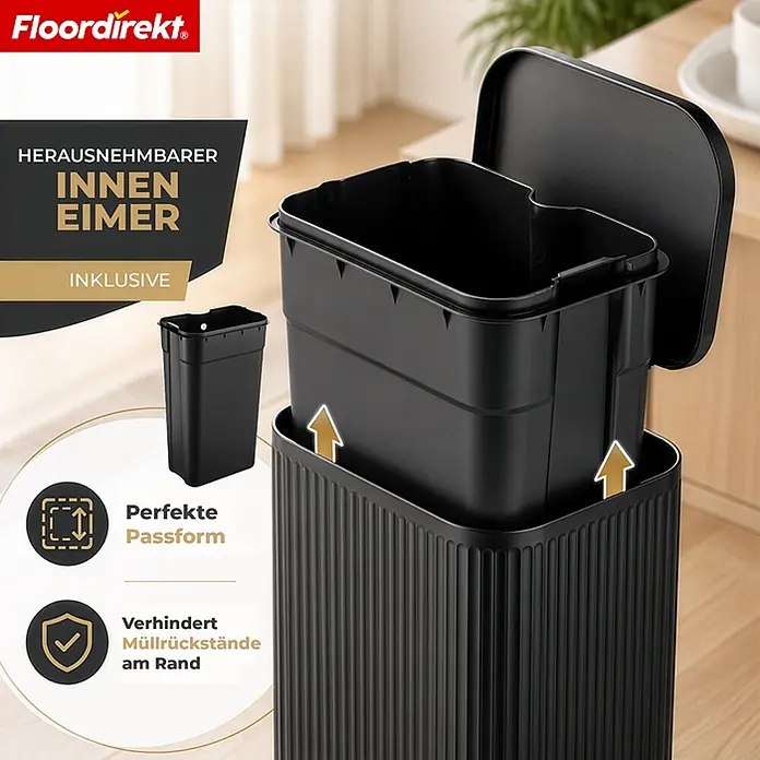 Floordirekt Standard-Mülleimer Miles Schwarz 12 L - 12 l, Metall, Schwarz