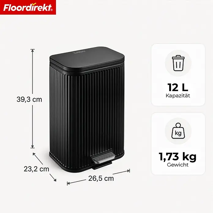 Floordirekt Standard-Mülleimer Miles Schwarz 12 L - 12 l, Metall, Schwarz