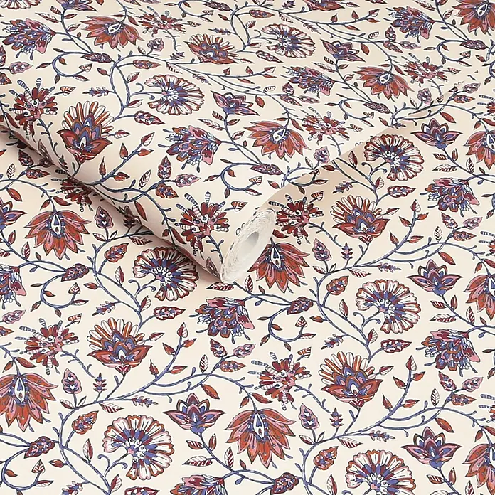 Joules Vliestapete Vliestapete Indienne - Blau/Orange, Floral, 10 x 0,52 m
