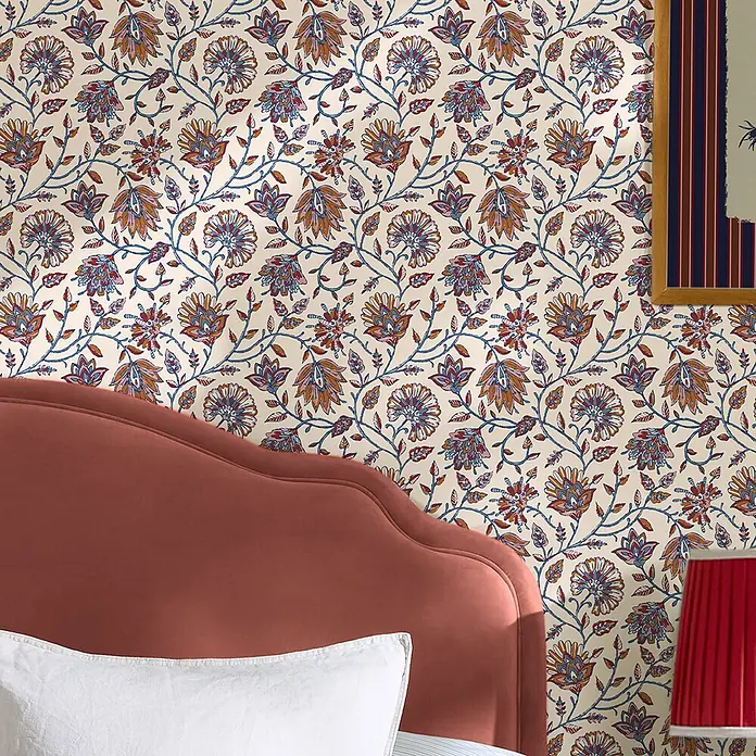 Joules Vliestapete Vliestapete Indienne - Blau/Orange, Floral, 10 x 0,52 m