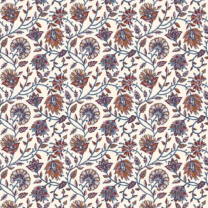 Joules Vliestapete Vliestapete Indienne - Blau/Orange, Floral, 10 x 0,52 m