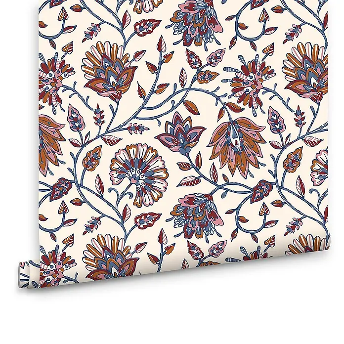 Joules Vliestapete Vliestapete Indienne - Blau/Orange, Floral, 10 x 0,52 m