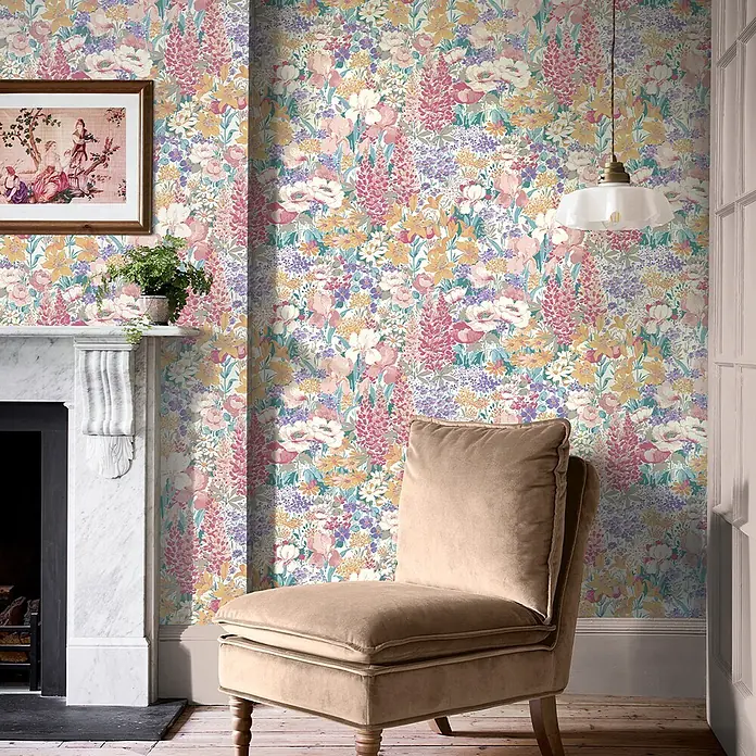 Laura Ashley Vliestapete Vliestapete Everingham Wiese - Mehrfarbig, Floral, 10 x 0,52 m