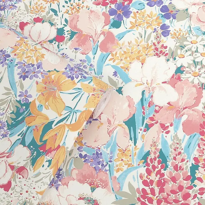 Laura Ashley Vliestapete Vliestapete Everingham Wiese - Mehrfarbig, Floral, 10 x 0,52 m