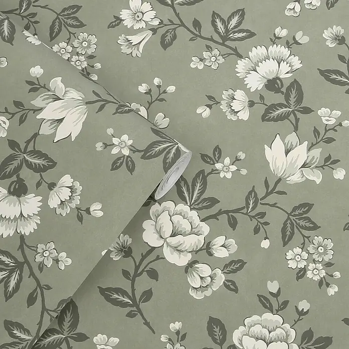 Laura Ashley Vliestapete Vliestapete Bradenbury - Grün, Floral, 10 x 0,52 m