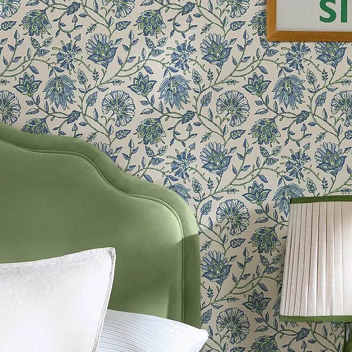Joules Vliestapete Vliestapete Indienne - Blau/Grün, Floral, 10 x 0,52 m
