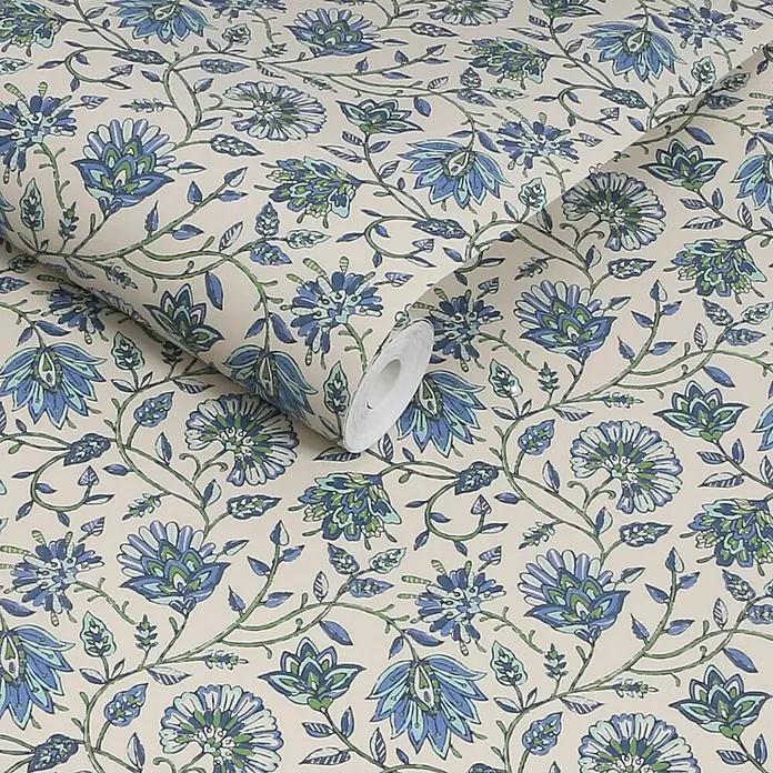 Joules Vliestapete Vliestapete Indienne - Blau/Grün, Floral, 10 x 0,52 m