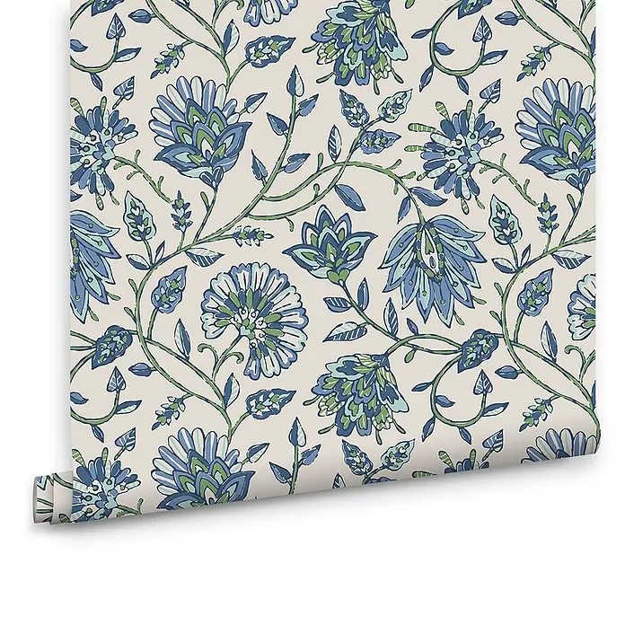 Joules Vliestapete Vliestapete Indienne - Blau/Grün, Floral, 10 x 0,52 m