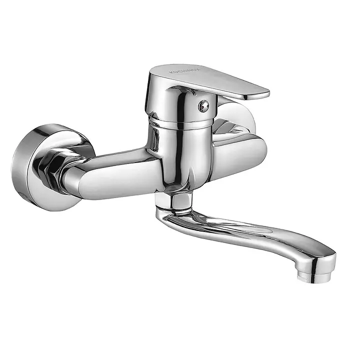 Bad Land Waschtischarmatur LUGA Waschtischarmatur Chrom - Chrom, Glänzend - Glänzende Chrom-Wandküchenarmatur mit Einhebelmischer und gebogenem Auslauf.