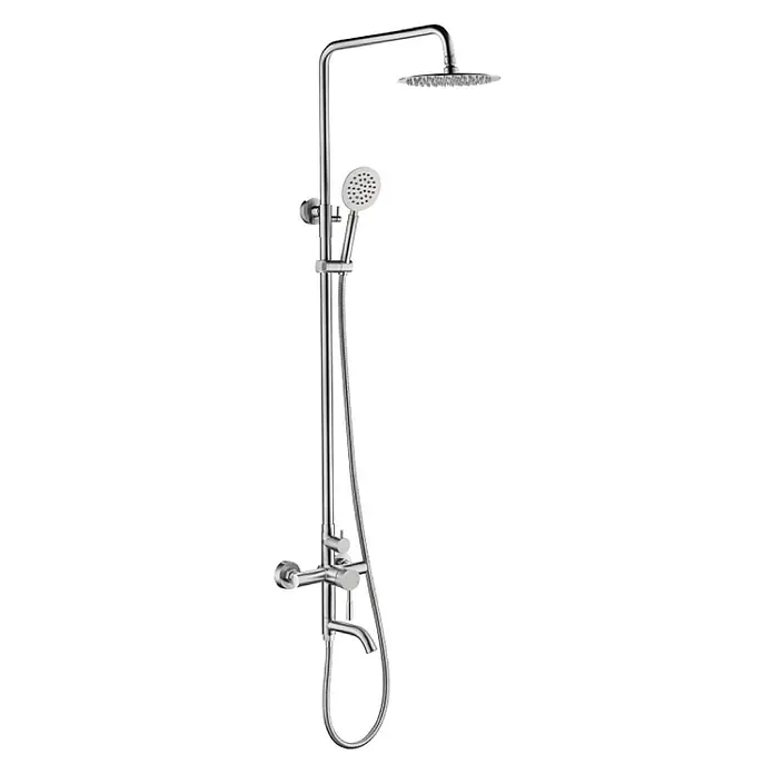 Hudor Duschsystem Erymanthe 016 -  - Chromfarbenes Duschsystem mit Regendusche, Handbrause und Mischbatterie mit Auslauf.