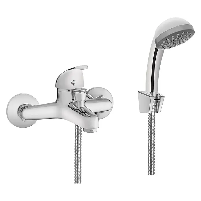 Bad Land Badewannenarmatur PEREA Badewannenarmatur Set Silber - Silber, Glänzend - Verchromte Badewannenarmatur mit Handbrauseset. Modernes Design für das Badezimmer.