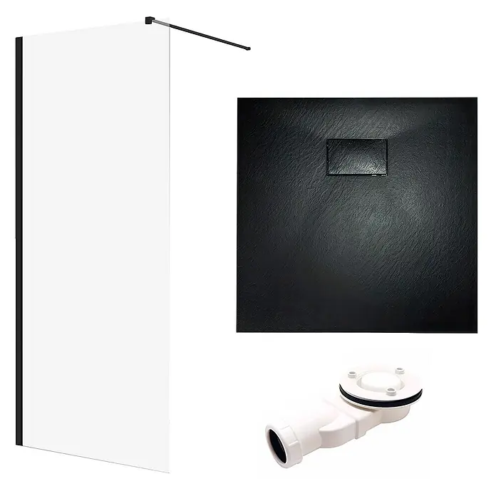 Bad Land Duschwannen-Set KETIL+VIDAR Walk-In Set 80x195 + 80x80 cm Schwarz - Kunststoff, Schwarz