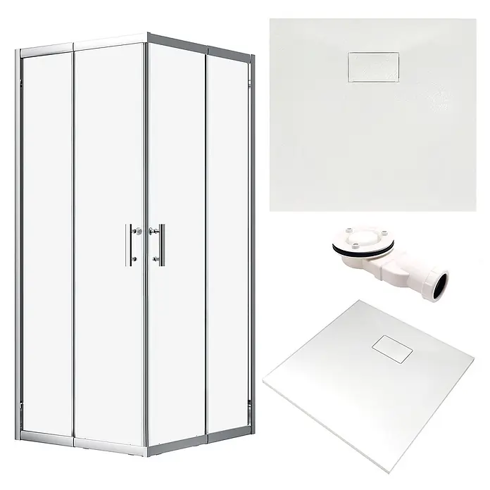 Bad Land Duschwannen-Set HELA+VIDAR Duschset 80x80 cm quadratisch Weiß/Chrom, mit Duschwanne - Kunststoff, Weiß