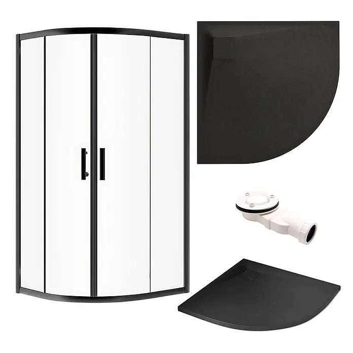 Bad Land Duschwannen-Set HELA+VIDAR Duschset 80x80 cm Viertelkreis Schwarz, mit Duschwanne - Kunststoff, Schwarz