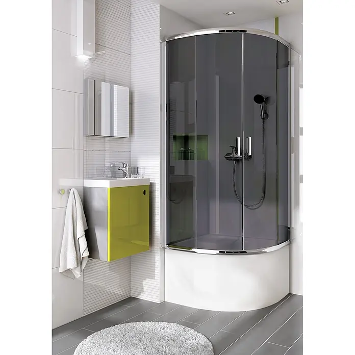 Bad Land Eckdusche FUNKIA Duschkabine Viertelkreis 80 x 80 x 185 cm Silber, 5 mm, Graphitglas - Beschichtet, Silber, Stärke: 5 mm