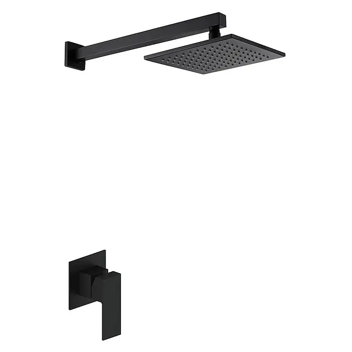 Hudor Duschsystem Alphée 6218 -  - Mattes schwarzes quadratisches Duschkopf-Set mit Arm und passendem Wandmischer.