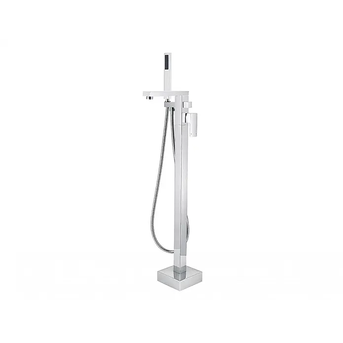Bad Land Badewannenstandarmatur VARIUM freistehende Badewannenarmatur Chrom - Silber, Glänzend - Freistehende Badewannenarmatur aus poliertem Chrom in quadratischem Design mit integrierter Handbrause.