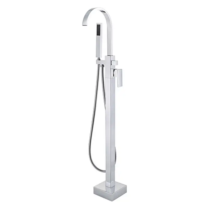 Bad Land Badewannenstandarmatur MODERN II freistehende Badewannenarmatur Chrom - Silber, Glänzend - Verchromte freistehende Badewannenarmatur mit geschwungenem Auslauf und rechteckiger Handbrause.