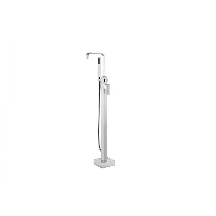 Bad Land Badewannenstandarmatur MODERN I freistehende Badewannenarmatur Chrom - Silber, Glänzend - Polierter Chrom freistehender Badewannenarmatur mit eckigem Auslauf und integrierter Handbrause.