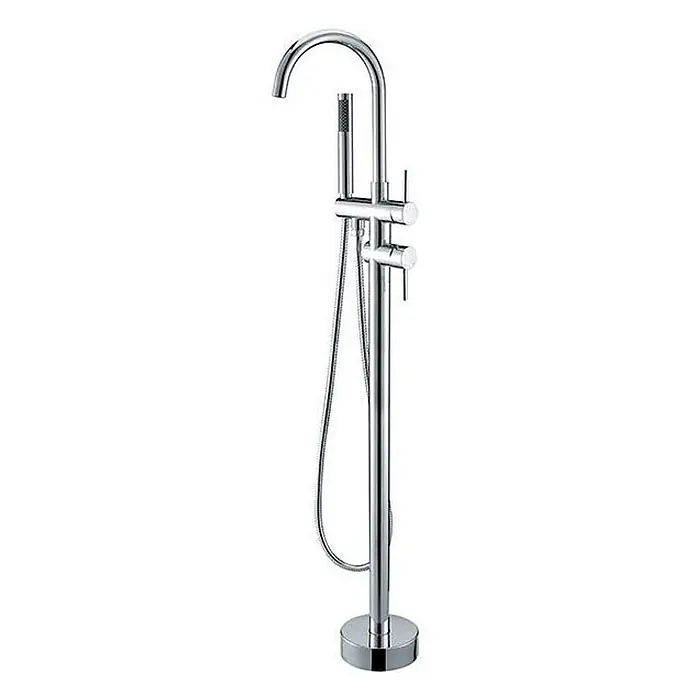 Bad Land Badewannenstandarmatur ORTIS freistehende Badewannenarmatur Chrom - Silber, Glänzend - Freistehende Badewannenarmatur aus poliertem Chrom mit geschwungenem Auslauf, zwei Griffen und integrierter Handbrause.
