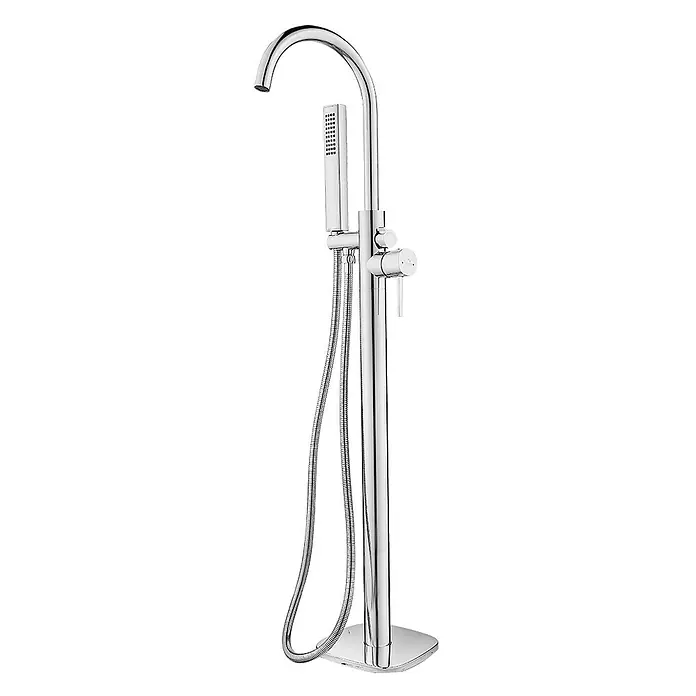 Bad Land Badewannenstandarmatur POLA freistehende Badewannenarmatur Silber - Silber, Glänzend - Freistehende Chrom-Badewannenarmatur mit geschwungenem Auslauf und integrierter Handbrause.
