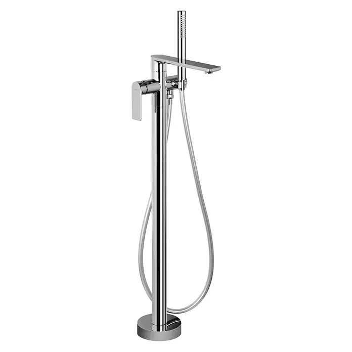 Bad Land Badewannenstandarmatur TRINO freistehende Badewannenarmatur Chrom - Chrom, Matt - Polierte Chrom-Standarmatur für Badewanne mit Mischer und integrierter Handbrause am Schlauch.