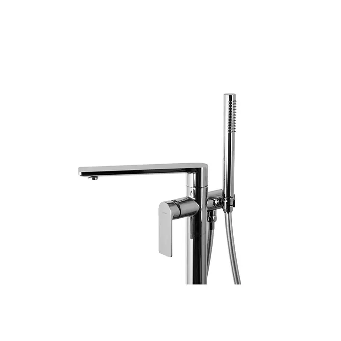Bad Land Badewannenstandarmatur TRINO freistehende Badewannenarmatur Chrom - Chrom, Matt - Chromfarbene Standarmatur für Badewanne mit flachem Auslauf und integrierter Handbrause.