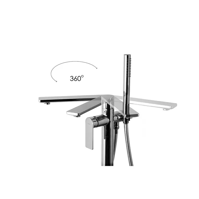 Bad Land Badewannenstandarmatur TRINO freistehende Badewannenarmatur Chrom - Chrom, Matt - Verchromte Badewannenarmatur mit Handbrause und 360° drehbarem Auslauf.