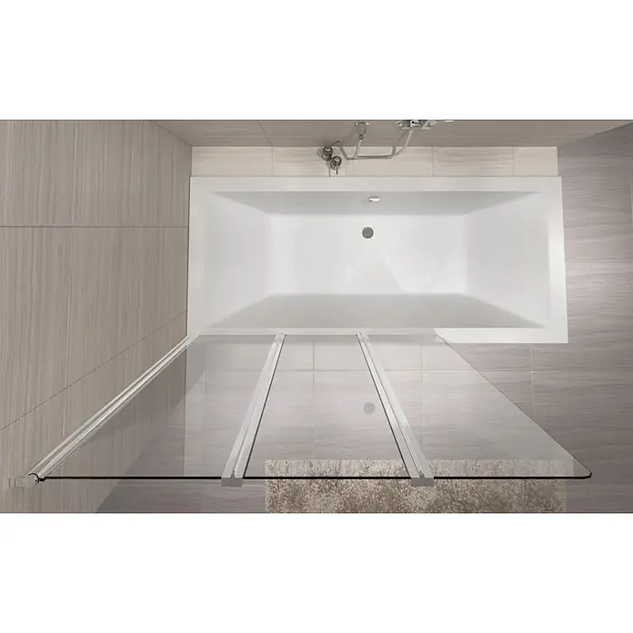 Bad Land Badewannenaufsatz Badewannenaufsatz 3-teilig AGAT 120x140 cm ESG 5 mm Klarglas Silber - 3 Stk., Transparent / Silber