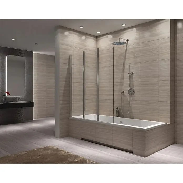 Bad Land Badewannenaufsatz Badewannenaufsatz 3-teilig AGAT 120x140 cm ESG 5 mm Klarglas Silber - 3 Stk., Transparent / Silber