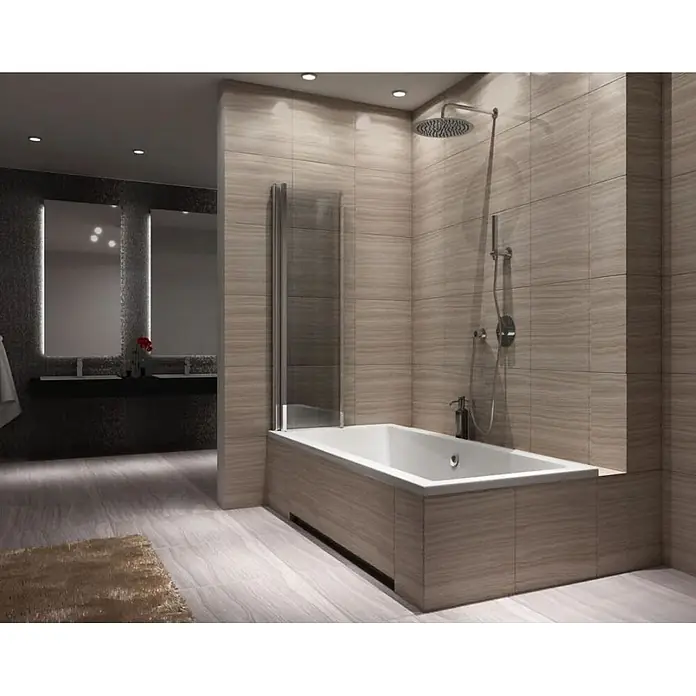 Bad Land Badewannenaufsatz Badewannenaufsatz 3-teilig AGAT 120x140 cm ESG 5 mm Klarglas Silber - 3 Stk., Transparent / Silber