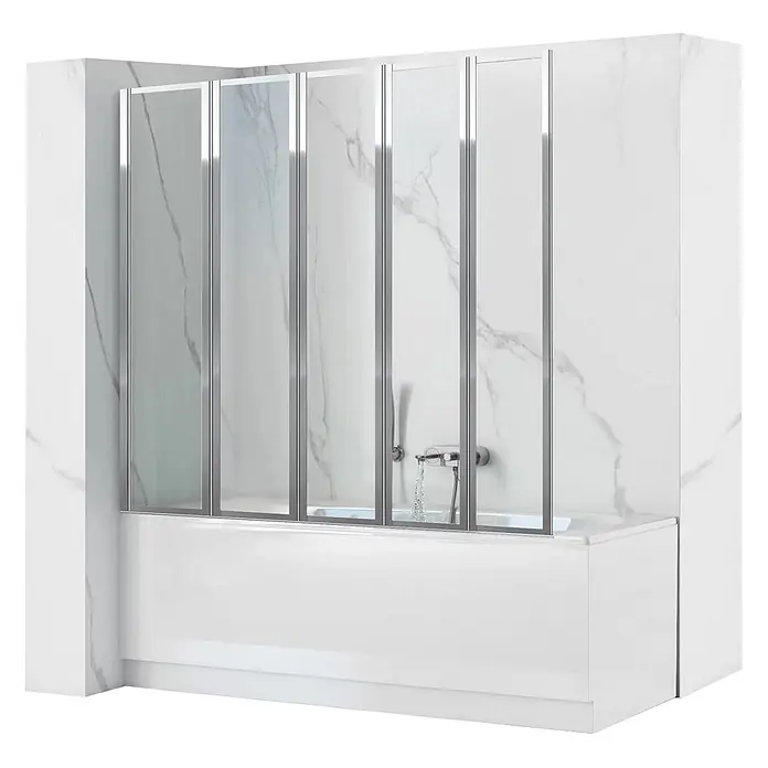 Bad Land Badewannenaufsatz Badewannenaufsatz 5-teilig IDEA 120x140 cm ESG 4 mm Klarglas Silber - 5 Stk., Transparent / Silber