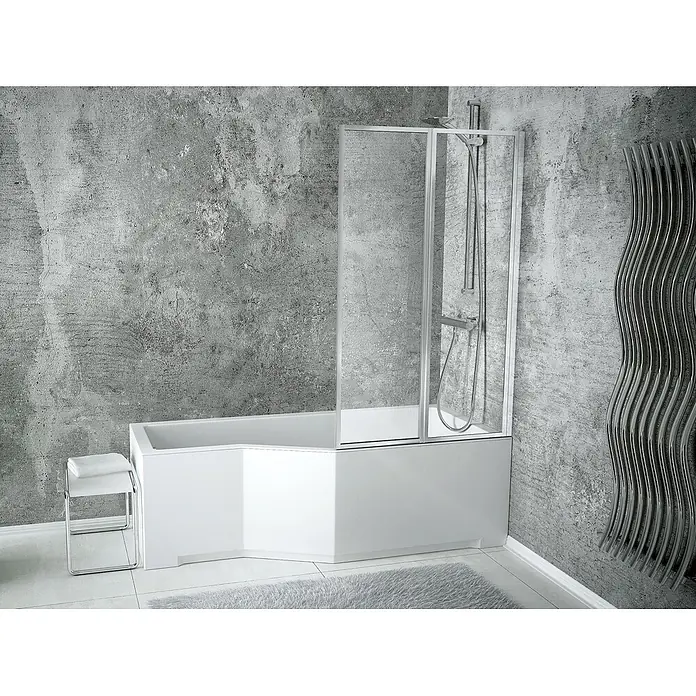 Bad Land Badewannenaufsatz Wannenaufsatz 2-tlg. AMBITION PREMIUM 2 80x140 cm ESG 4 mm Glas Silber - 2 Stk., Transparent / Silber