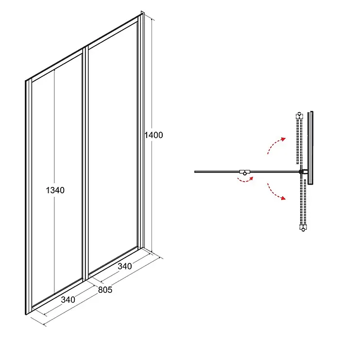 Bad Land Badewannenaufsatz Wannenaufsatz 2-tlg. AMBITION PREMIUM 2 80x140 cm ESG 4 mm Glas Silber - 2 Stk., Transparent / Silber