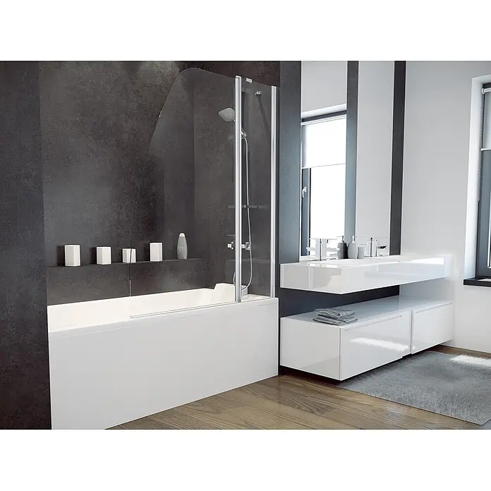 Bad Land Badewannenaufsatz Badewannenaufsatz 2-teilig AVIS 120x145 cm ESG 6 mm Klarglas Silber - 2 Stk., Transparent / Silber