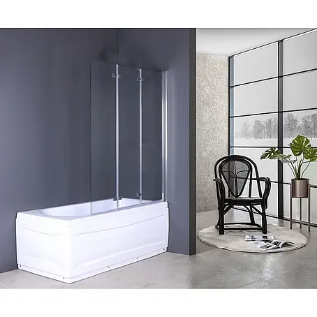 Bad Land  Badewannenaufsatz Badewannenaufsatz 3-teilig DS3 120x140 cm ESG 5 mm Klarglas Silber