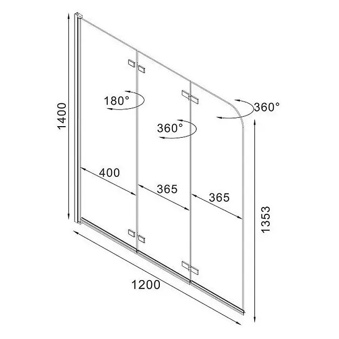 Bad Land Badewannenaufsatz Badewannenaufsatz 3-teilig DS3 120x140 cm ESG 5 mm Klarglas Silber - 3 Stk., Transparent / Silber