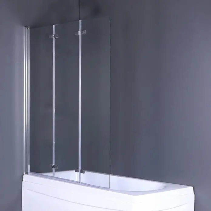 Bad Land Badewannenaufsatz Badewannenaufsatz 3-teilig DS3 120x140 cm ESG 5 mm Klarglas Silber - 3 Stk., Transparent / Silber