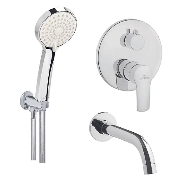 Bad Land VERSO UP-Badewannenarmatur Set Silber -  - Verchromtes Bad- und Duschmischer-Set mit Handbrause und Wannenauslauf.