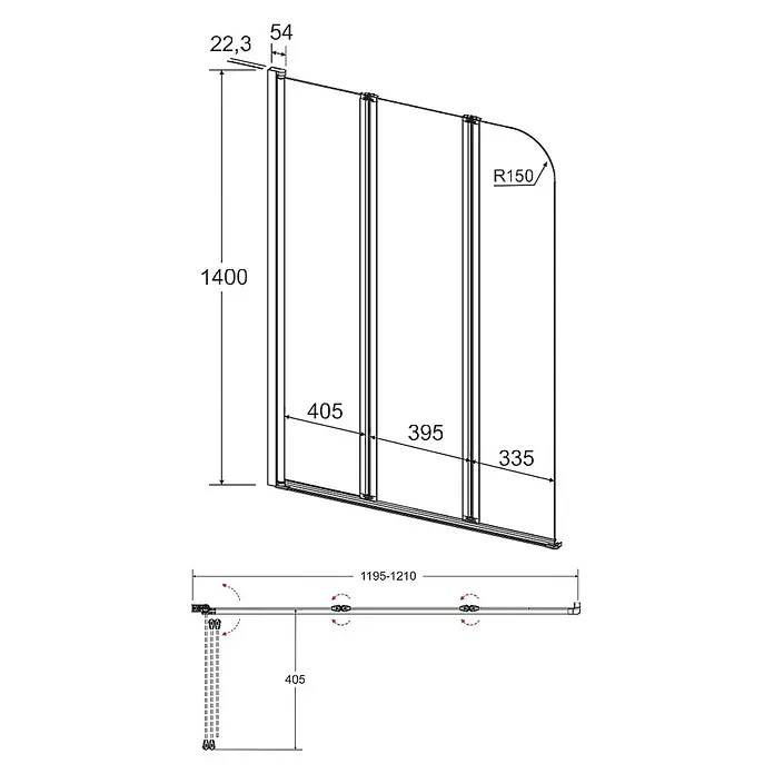 Bad Land Badewannenaufsatz Wannenaufsatz 3-tlg. PRIME BLACK 3 120x140 cm ESG 5 mm Glas Schwarz - 3 Stk., Transparent / Schwarz