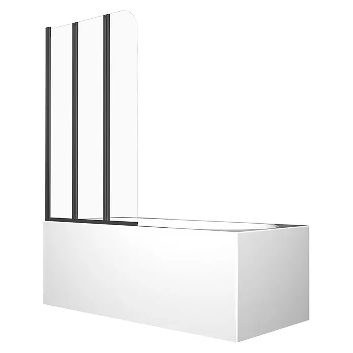 Bad Land Badewannenaufsatz Wannenaufsatz 3-tlg. PRIME BLACK 3 120x140 cm ESG 5 mm Glas Schwarz - 3 Stk., Transparent / Schwarz