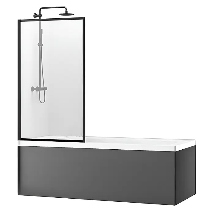 Bad Land Badewannenaufsatz Badewannenaufsatz 1-teilig LAGOS 70x140 cm ESG 5 mm Klarglas Schwarz - 1 Stk., Transparent / Schwarz