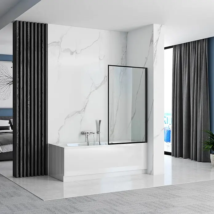 Bad Land Badewannenaufsatz Badewannenaufsatz 1-teilig LAGOS 70x140 cm ESG 5 mm Klarglas Schwarz - 1 Stk., Transparent / Schwarz