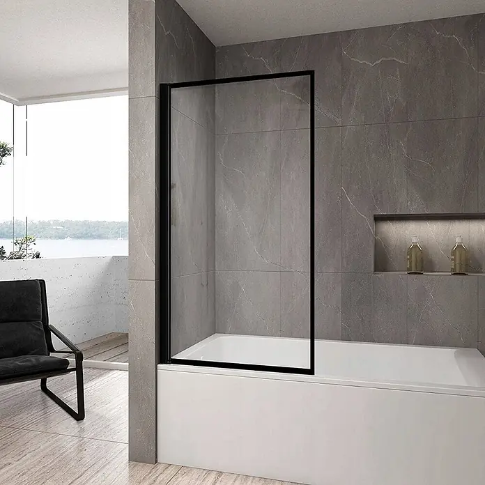 Bad Land Badewannenaufsatz Badewannenaufsatz 1-teilig LAGOS 70x140 cm ESG 5 mm Klarglas Schwarz - 1 Stk., Transparent / Schwarz