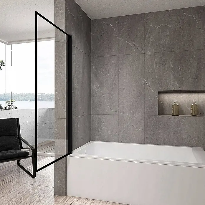Bad Land Badewannenaufsatz Badewannenaufsatz 1-teilig LAGOS 70x140 cm ESG 5 mm Klarglas Schwarz - 1 Stk., Transparent / Schwarz