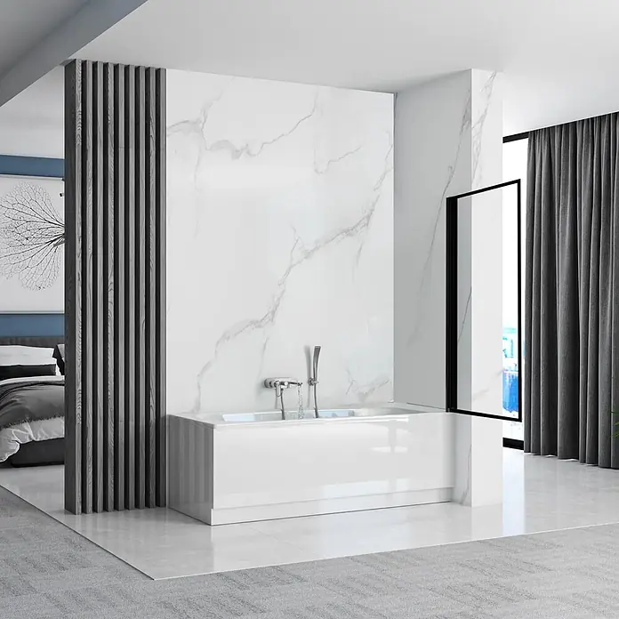Bad Land Badewannenaufsatz Badewannenaufsatz 1-teilig LAGOS 70x140 cm ESG 5 mm Klarglas Schwarz - 1 Stk., Transparent / Schwarz