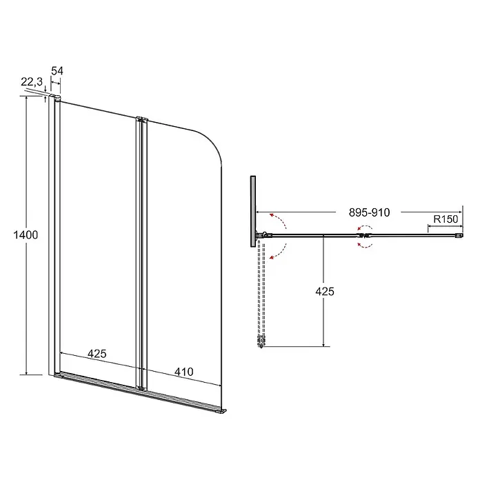 Bad Land Badewannenaufsatz Wannenaufsatz 2-tlg. PRIME BLACK 2 90x140 cm ESG 5 mm Glas Schwarz - 2 Stk., Transparent / Schwarz