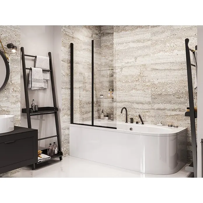 Bad Land Badewannenaufsatz Wannenaufsatz 2-tlg. PRIME BLACK 2 90x140 cm ESG 5 mm Glas Schwarz - 2 Stk., Transparent / Schwarz