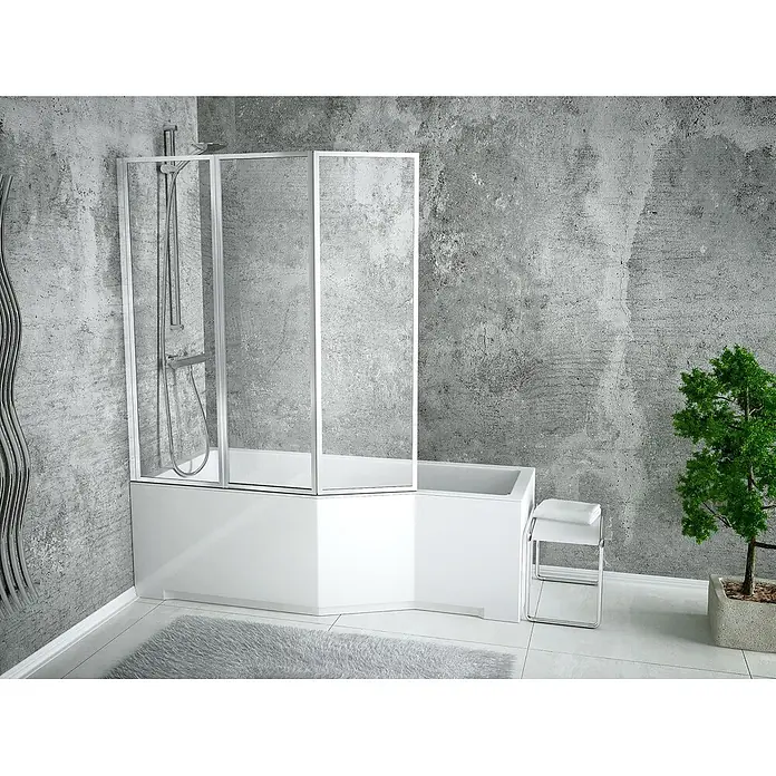 Bad Land Badewannenaufsatz Wannenaufsatz 3-tlg. AMBITION PREMIUM 130x140 cm ESG 4 mm Glas Silber - 3 Stk., Transparent / Silber