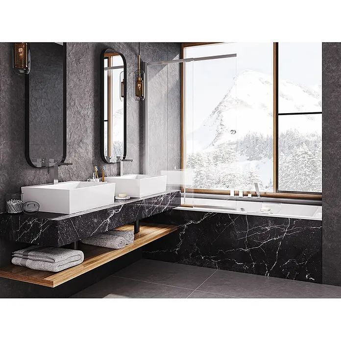 Bad Land Badewannenaufsatz Badewannenaufsatz 2-teilig EASY SLIDE 100x150 cm ESG 4 mm Klarglas Silber - 2 Stk., Transparent / Silber